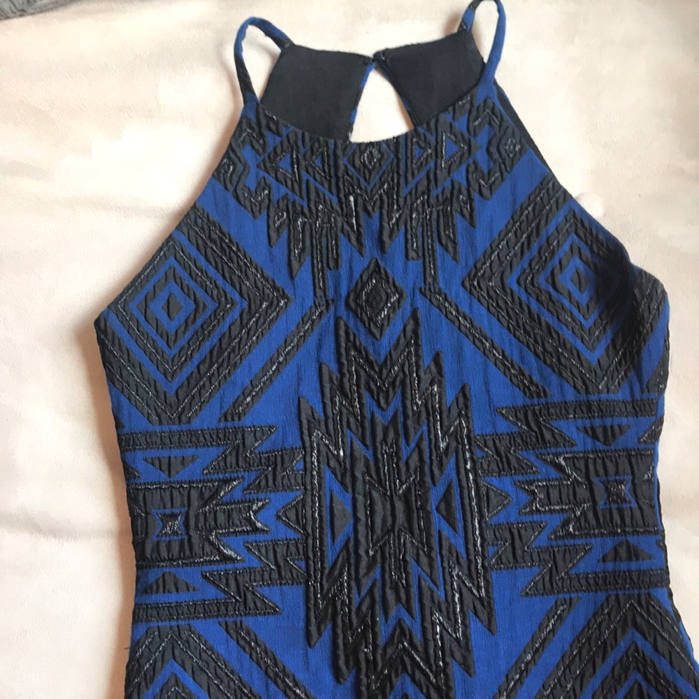 PARKER Blue & Black Metallic Halter Dress SIZE XS - Picture 2 of 8